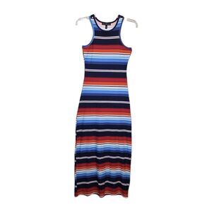 Derek Heart Sleeveless Maxi Dress Women Sz S Striped Multicolor Stretch Bodycon